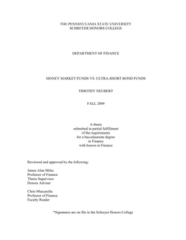 Money Market Funds V. Ultra-Short Bond Funds