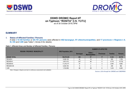 DSWD DROMIC Report #7 on Typhoon “ROSITA” [I.N. YUTU] As of 30 October 2018, 6PM