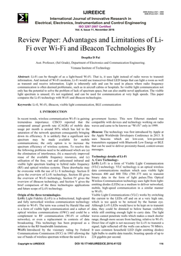 Advantages and Limitations of Li- Fi Over Wi-Fi and Ibeacon Technologies By