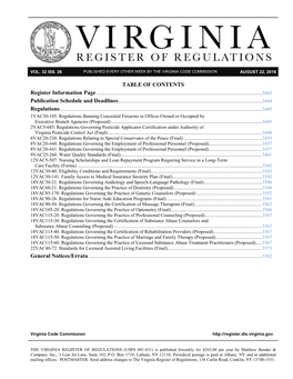 Volume 32, Issue 26 Virginia Register of Regulations August 22, 2016 3443 PUBLICATION SCHEDULE and DEADLINES