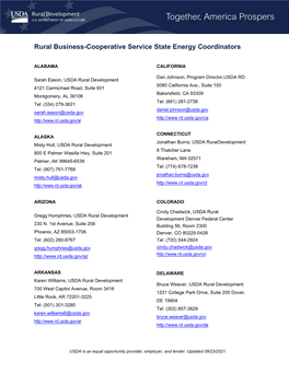 Rural Business-Cooperative Service State Energy Coordinators