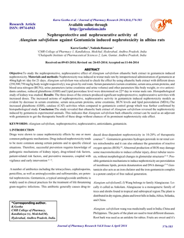 Nephroprotective and Nephrocurative Activity of Alangium Salvifolium Against Gentamicin Induced Nephrotoxicity in Albino Rats