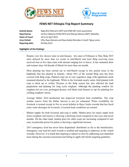 FEWS NET Ethiopia Trip Report Summary