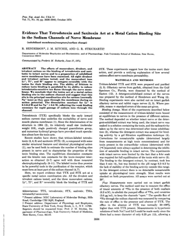 Evidence That Tetrodotoxin and Saxitoxin Act at a Metal Cation Binding Site in the Sodium Channels of Nerve Membrane (Solubilized Membrane/Receptors/Surface Charge) R