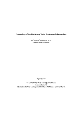 Proceedings of the First Young Water Professionals Symposium