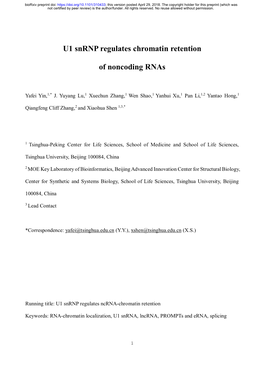 U1 Snrnp Regulates Chromatin Retention of Noncoding Rnas
