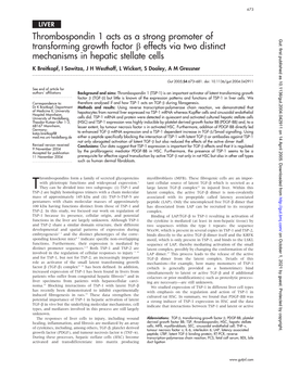 Thrombospondin 1 Acts As a Strong Promoter of Transforming Growth