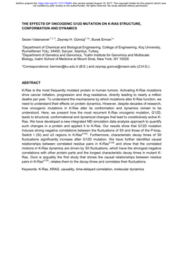 The Effects of Oncogenic G12d Mutation on K-Ras Structure, Conformation and Dynamics