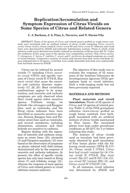 Replication/Accumulation and Symptom Expression of Citrus Viroids on Some Species of Citrus and Related Genera