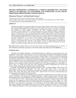 Species Composition, Commercial Landings, Distribution and Some Aspects of Biology of Guitarfish and Wedgefish (Class Pisces: Order Rhinopristiformes) from Pakistan