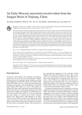 An Early Miocene Microtoid Cricetid Rodent from the Junggar Basin of Xinjiang, China