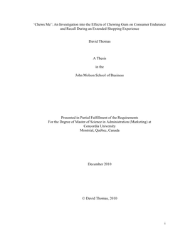 An Investigation Into the Effects of Chewing Gum on Consumer Endurance and Recall During an Extended Shopping Experience