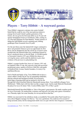 Players – Terry Hibbitt – a Wayward Genius