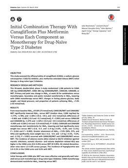 Initial Combination Therapy with Canagliflozin Plus Metformin Versus Each Component As Monotherapy for Drug-Naïve Type 2 Diabe