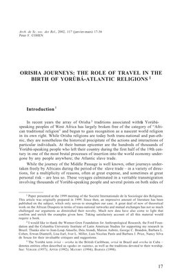 Orisha Journeys: the Role of Travel in the Birth of Yorùbá-Atlantic Religions 1