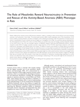 The Role of Mesolimbic Reward Neurocircuitry in Prevention and Rescue of the Activity-Based Anorexia (ABA) Phenotype in Rats