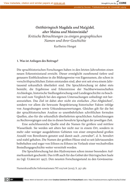 Ostthüringisch Magdala Und Ma(G)Del, Aber Maina Und Moinwinida? Kritische Betrachtungen Zu Einigen Geographischen Namen Und Ihrer Geschichte Karlheinz Hengst