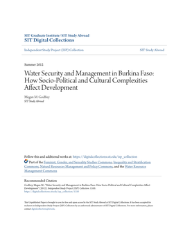 Water Security and Management in Burkina Faso: How Socio-Political and Cultural Complexities Affect Development Megan M