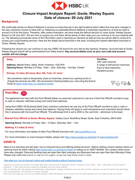 Goole, Wesley Square Date of Closure: 09 July 2021 Background