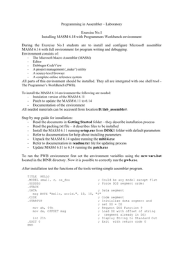 Programming in Assembler – Laboratory