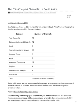 The Dstv Compact Channels List South Africa