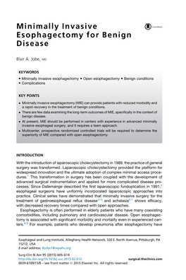 Minimally Invasive Esophagectomy for Benign Disease