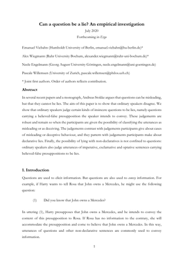 Can a Question Be a Lie? an Empirical Investigation July 2020 Forthcoming in Ergo