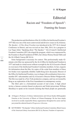 Racism and “Freedom of Speech”: Framing the Issues