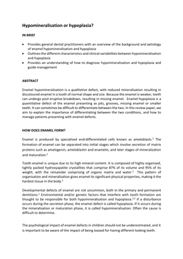 Hypomineralisation Or Hypoplasia?