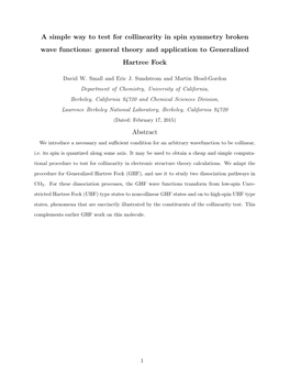 A Simple Way to Test for Collinearity in Spin Symmetry Broken Wave Functions: General Theory and Application to Generalized Hartree Fock