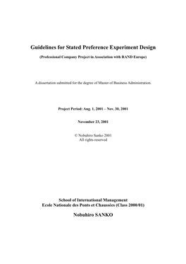 Guidelines for Stated Preference Experiment Design