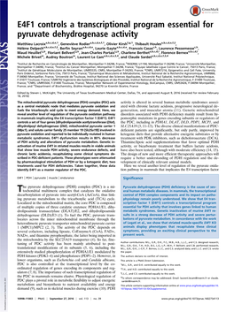 E4F1 Controls a Transcriptional Program Essential for Pyruvate Dehydrogenase Activity