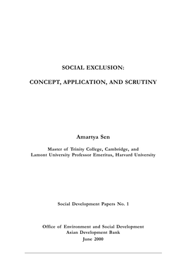 Social Exclusion: Concept, Application, and Scrutiny