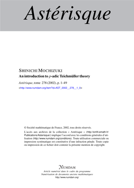 An Introduction to P-Adic Teichmüller Theory Astérisque, Tome 278 (2002), P