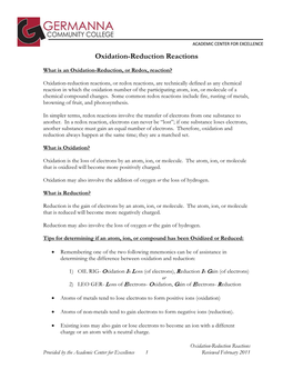 Oxidation-Reduction Reactions