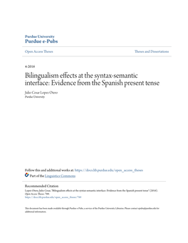 Evidence from the Spanish Present Tense Julio Cesar Lopez Otero Purdue University