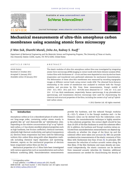 Mechanical Measurements of Ultra-Thin Amorphous Carbon Membranes Using Scanning Atomic Force Microscopy