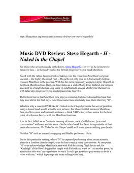 Music DVD Review: Steve Hogarth - H - Naked in the Chapel