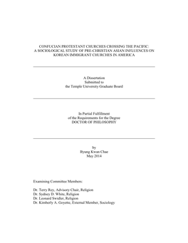 Confucian Protestant Churches Crossing the Pacific: a Sociological Study of Pre-Christian Asian Influences on Korean Immigrant Churches in America