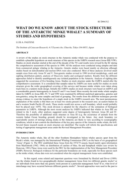 What Do We Know About the Stock Structure of the Antarctic Minke Whale? a Summary of Studies and Hypotheses