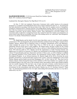 Ralph Bunche House Designation Report