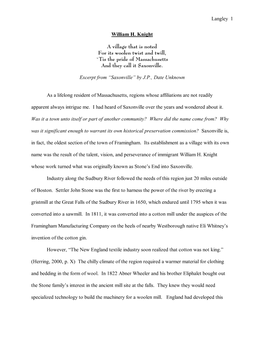 Langley 1 William H. Knight a Village That Is Noted for Its Woolen Twist and Twill, `Tis the Pride of Massachusetts