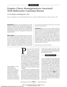 Eruptive Cherry Hemangiomatosis Associated with Multicentric Castleman Disease a Case Report and Diagnostic Clue