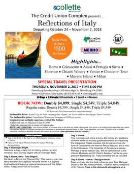 Reflections of Italy Departing October 24 – November 2, 2018