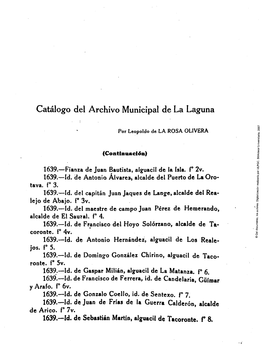 Catálogo Del Archivo Municipal De La Laguna (Continuación)