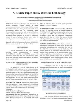 A Review Paper on 5G Wireless Technology