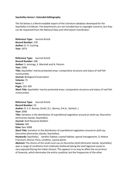 Seychelles Annex I. Extended Bibliography