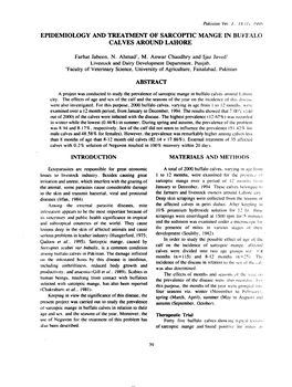 Epidemiology and Treatment of Sarcoptic Mange in Bu:Ffalo Calves Around Lahore