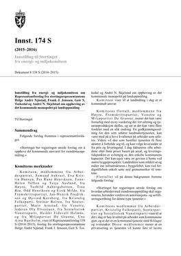 Innst. 174 S (2015–2016) Innstilling Til Stortinget Fra Energi- Og Miljøkomiteen