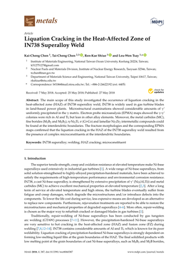 Liquation Cracking in the Heat-Affected Zone of IN738 Superalloy Weld